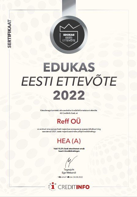 Reff O&Uuml; &ndash; Edukas Eesti Ettev&otilde;te 2022